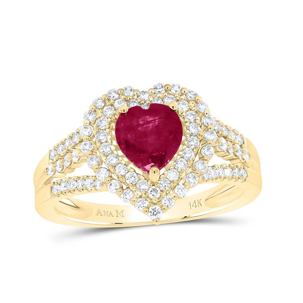 14K Yellow Gold Diamond Heart Ring - 1 1/2 Carat Total Diamond Weight
