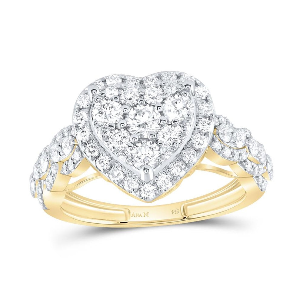 14K Yellow Gold Diamond Heart Ring - 1 1/3 Carat Total Diamond Weight
