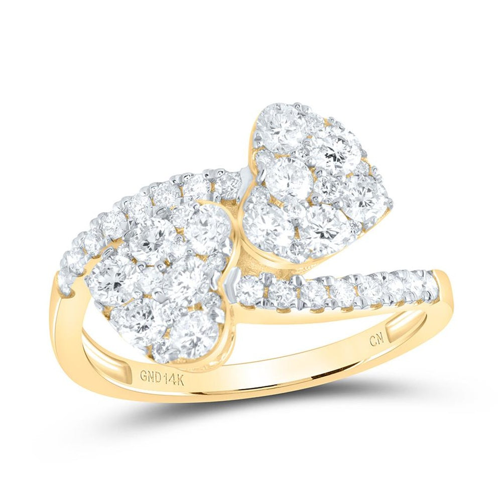 14K Yellow Gold Diamond Heart Ring - 1 1/5 Carat Total Diamond Weight