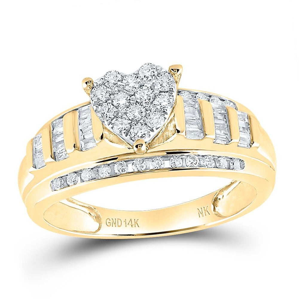 14K Yellow Gold Diamond Heart Ring - 1/2 Carat Total Diamond Weight