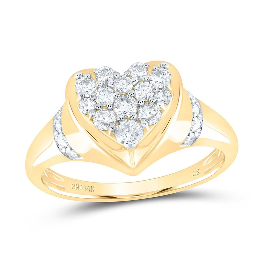 14K Yellow Gold Diamond Heart Ring - 1/2 Carat Total Diamond Weight