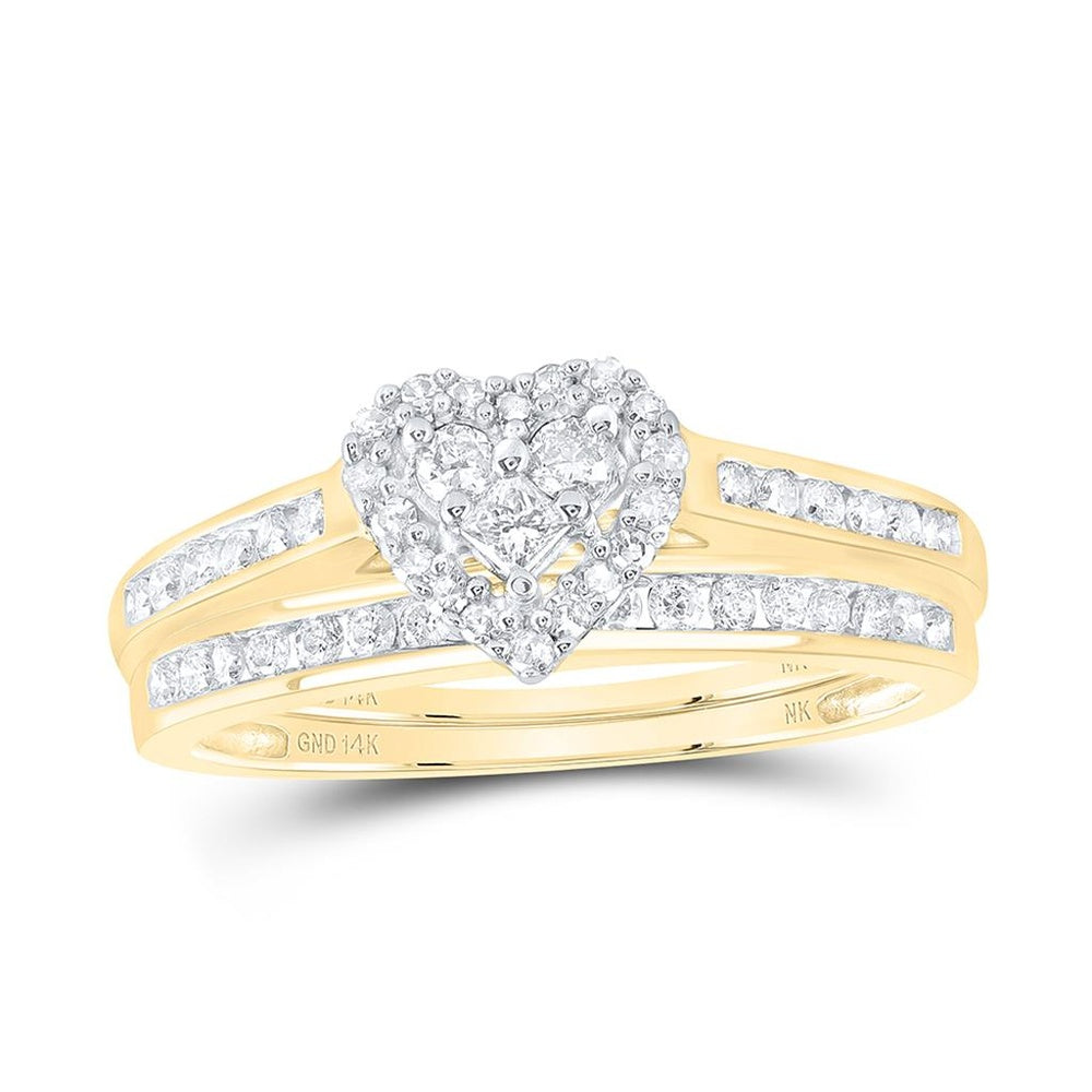 14K Yellow Gold Diamond Heart Ring - 1/2 Carat Total Diamond Weight