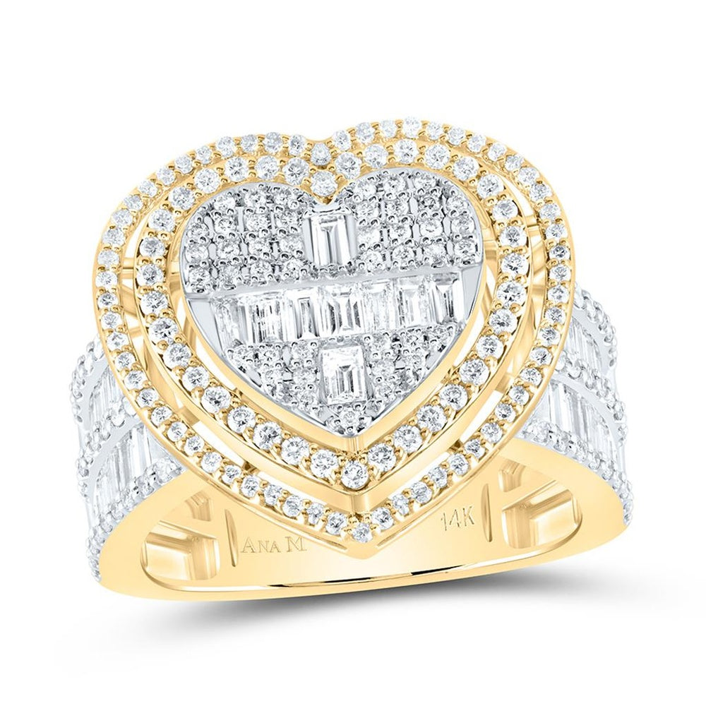 14K Yellow Gold Diamond Heart Ring - 1 3/4 Carat Total Diamond Weight