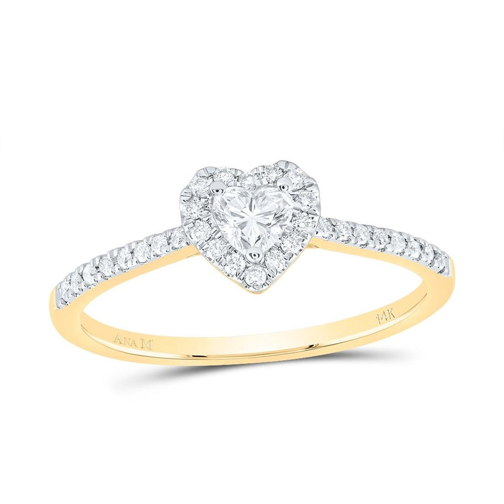 14K Yellow Gold Diamond Heart Ring - 1/3 Carat Total Diamond Weight