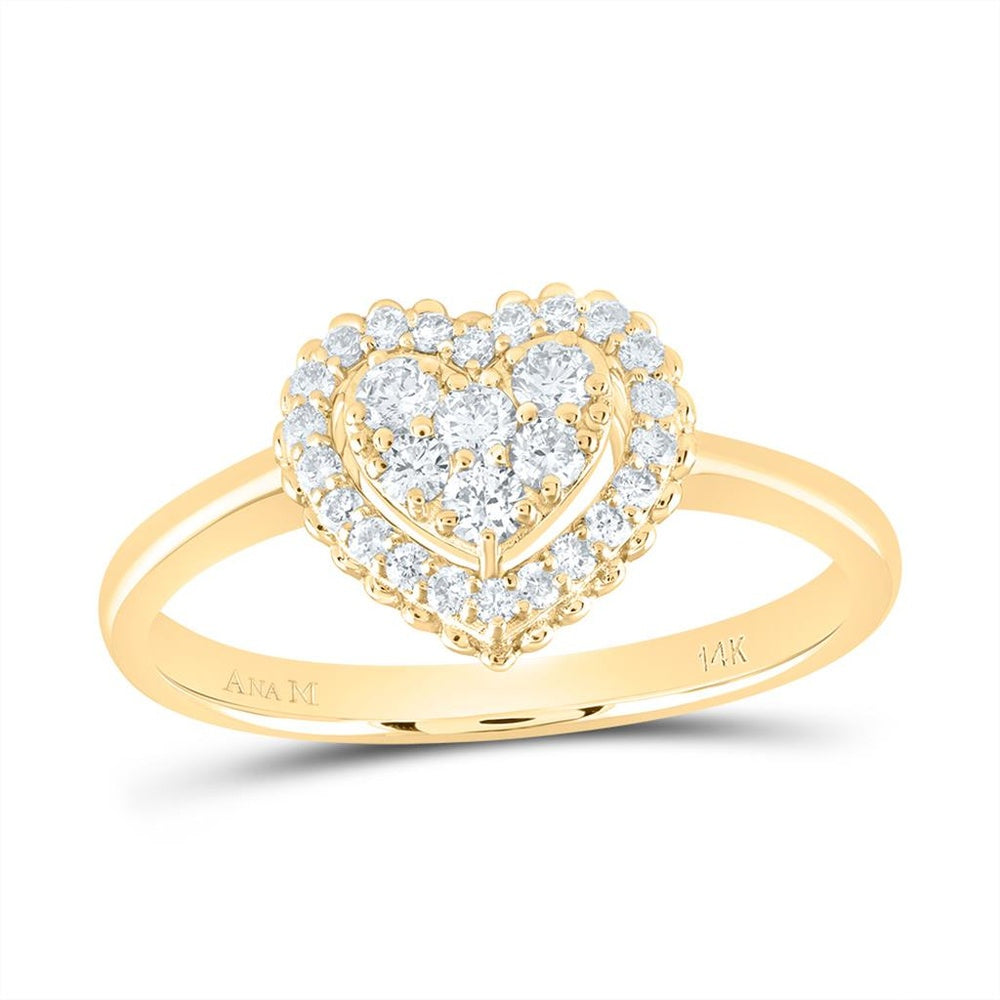 14K Yellow Gold Diamond Heart Ring - 1/3 Carat Total Diamond Weight