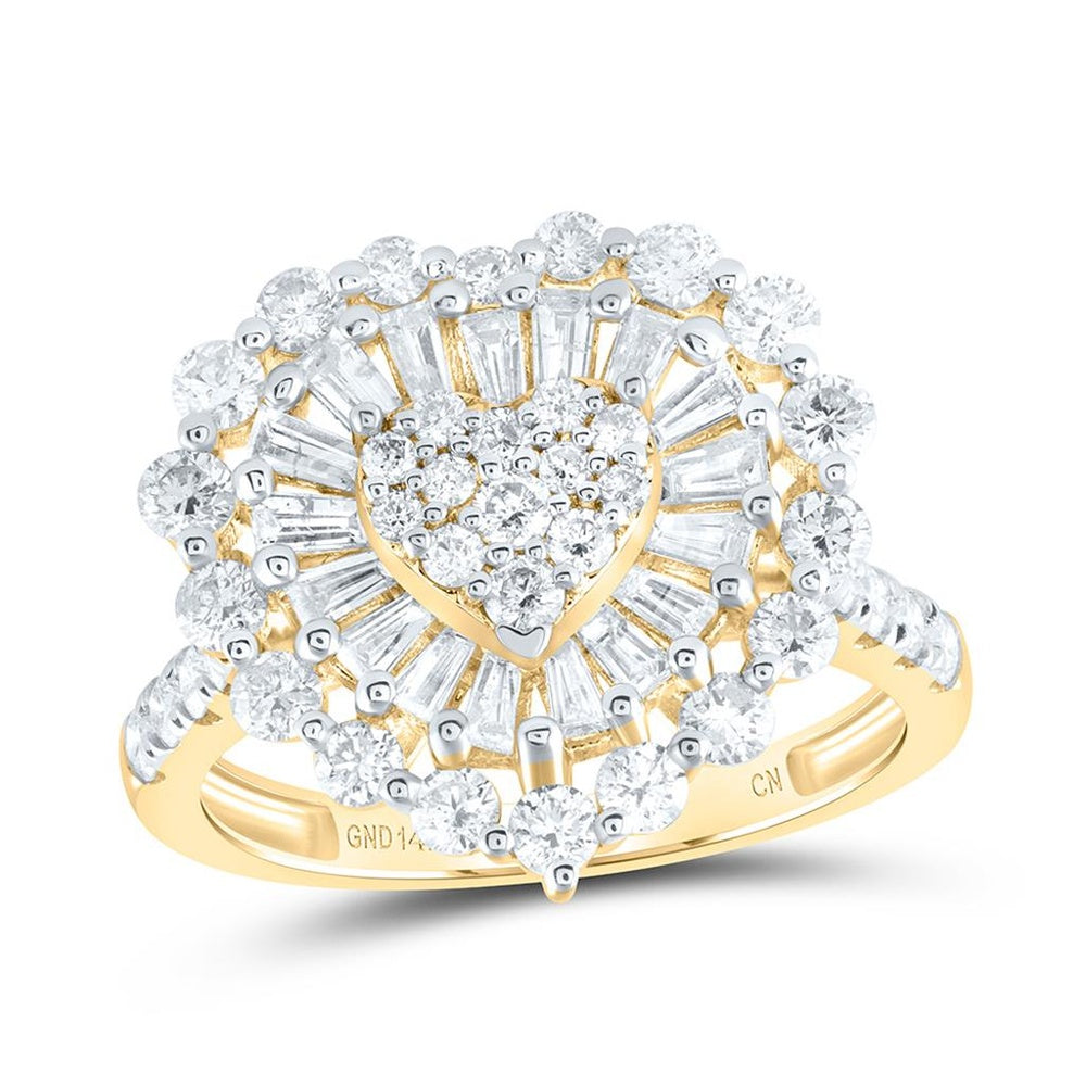 14K Yellow Gold Diamond Heart Ring - 1 7/8 Carat Total Diamond Weight
