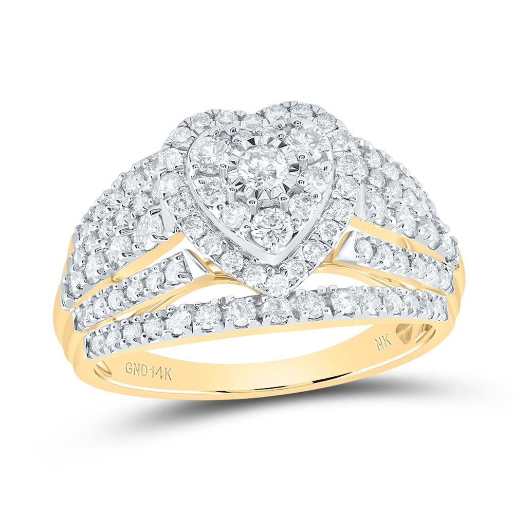 14K Yellow Gold Diamond Heart Ring - 1 Carat Total Diamond Weight
