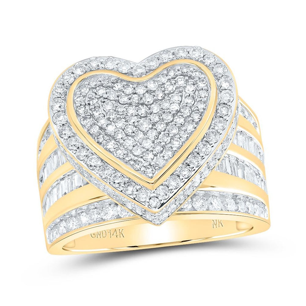 14K Yellow Gold Diamond Heart Ring - 2 1/5 Carat Total Diamond Weight