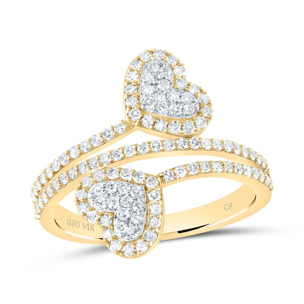 14K Yellow Gold Diamond Heart Ring - 5/8 Carat Total Diamond Weight