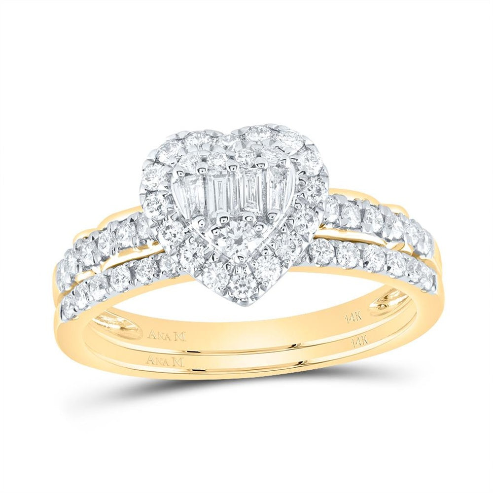14K Yellow Gold Diamond Heart Ring - 5/8 Carat Total Diamond Weight