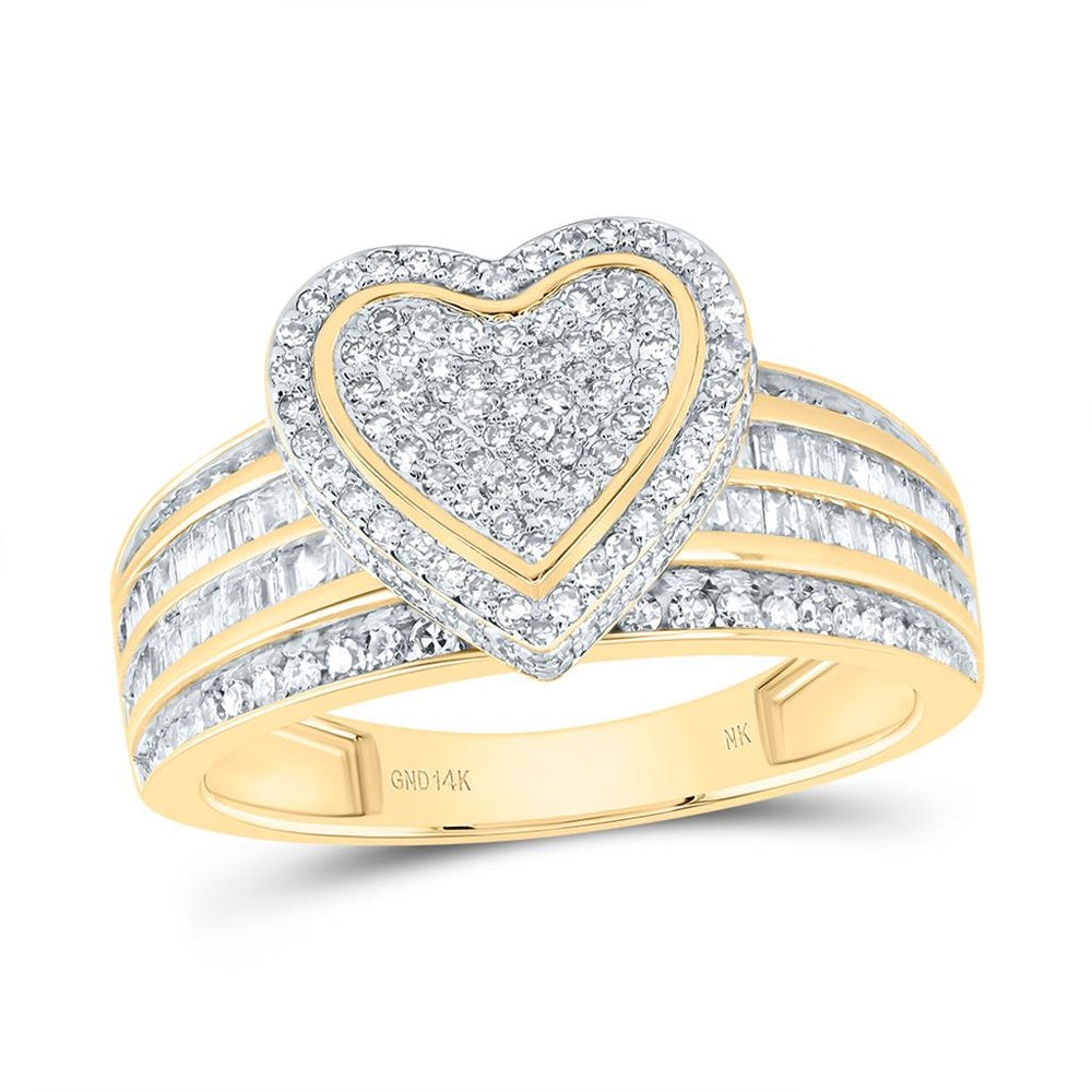 14K Yellow Gold Diamond Heart Ring - 7/8 Carat Total Diamond Weight
