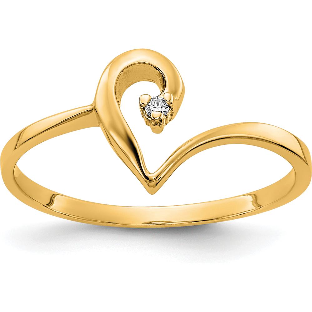 14K Yellow Gold Diamond Heart Ring with 0.01 Carat Round Faceted Diamond - I1 Clarity by Oro Pregiato