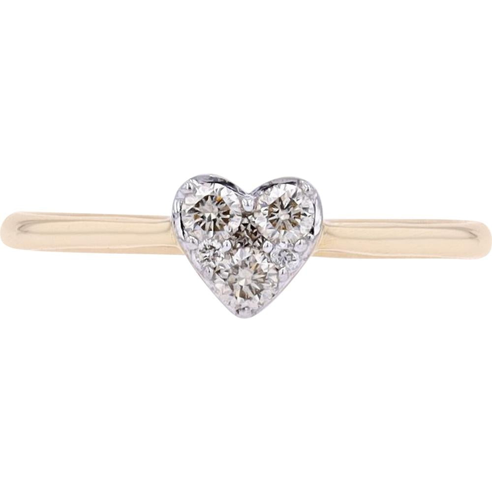 14K Yellow Gold Diamond Heart Ring with 0.18 Carat Total Diamond Weight