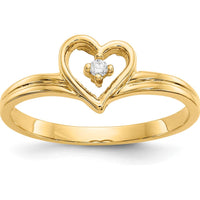 14K Yellow Gold Diamond Heart Ring with Prong Set Round Diamond - 0.02 Carat by Monteluci Fine Jewelry