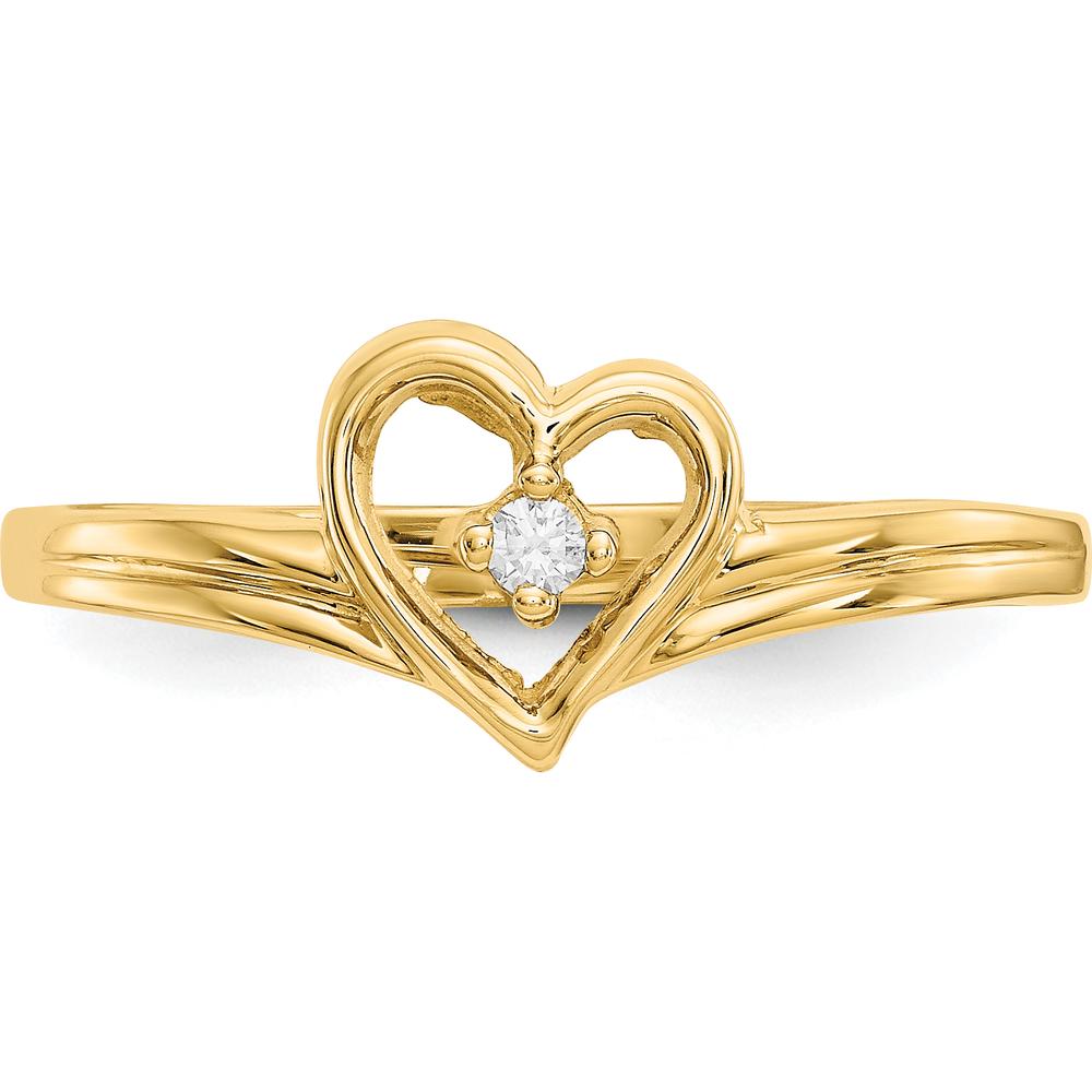 14K Yellow Gold Diamond Heart Ring with Prong Set Round Diamond - 0.02 Carat by Monteluci Fine Jewelry