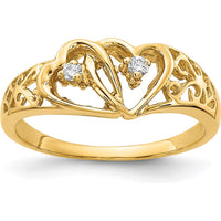 14K Yellow Gold Diamond Heart Ring with Round Cut Prong Set Diamonds - 0.02 Carat Total Diamond Weight by Monteluci Fine Jewelry