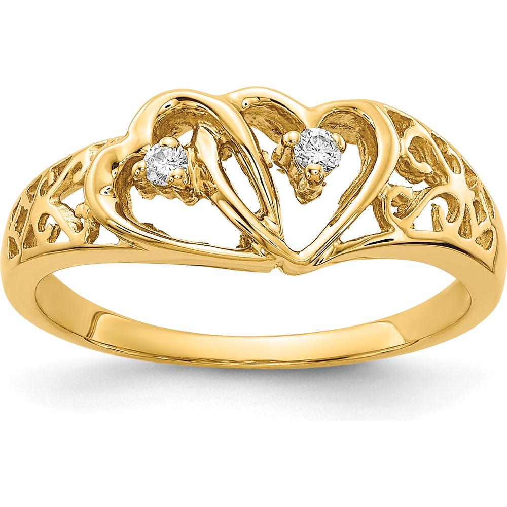 14K Yellow Gold Diamond Heart Ring with Round Cut Prong Set Diamonds - 0.02 Carat Total Diamond Weight by Monteluci Fine Jewelry