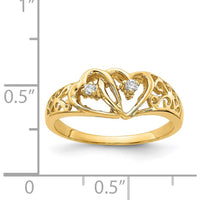 14K Yellow Gold Diamond Heart Ring with Round Cut Prong Set Diamonds - 0.02 Carat Total Diamond Weight by Monteluci Fine Jewelry
