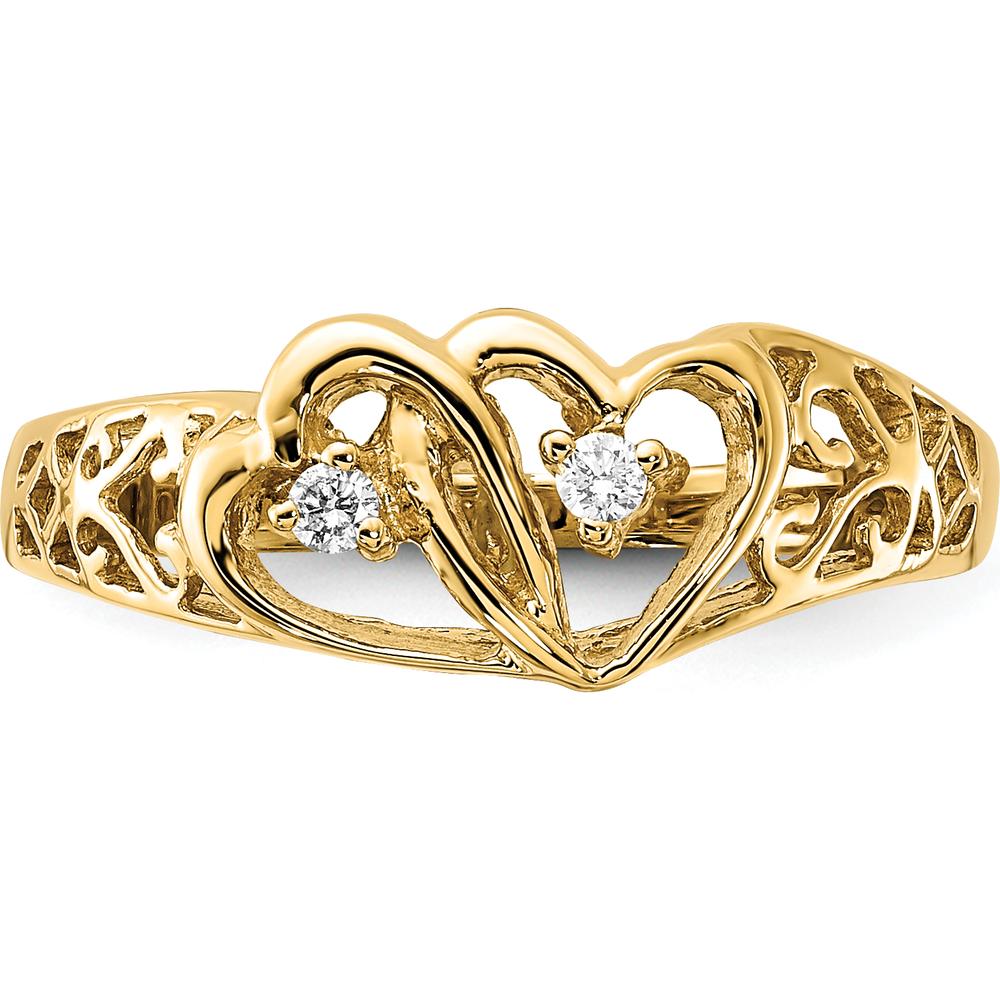 14K Yellow Gold Diamond Heart Ring with Round Cut Prong Set Diamonds - 0.02 Carat Total Diamond Weight by Monteluci Fine Jewelry