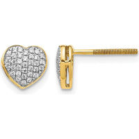 14K Yellow Gold Diamond Heart Screw Back Earrings - 0.136 Carat Total Diamond Weight by Monteluci Fine Jewelry