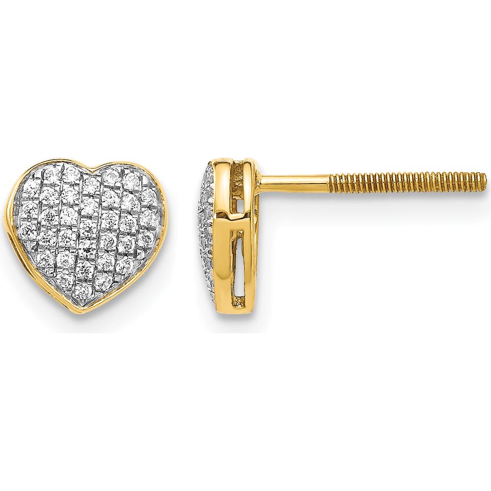 14K Yellow Gold Diamond Heart Screw Back Earrings - 0.136 Carat Total Diamond Weight by Monteluci Fine Jewelry