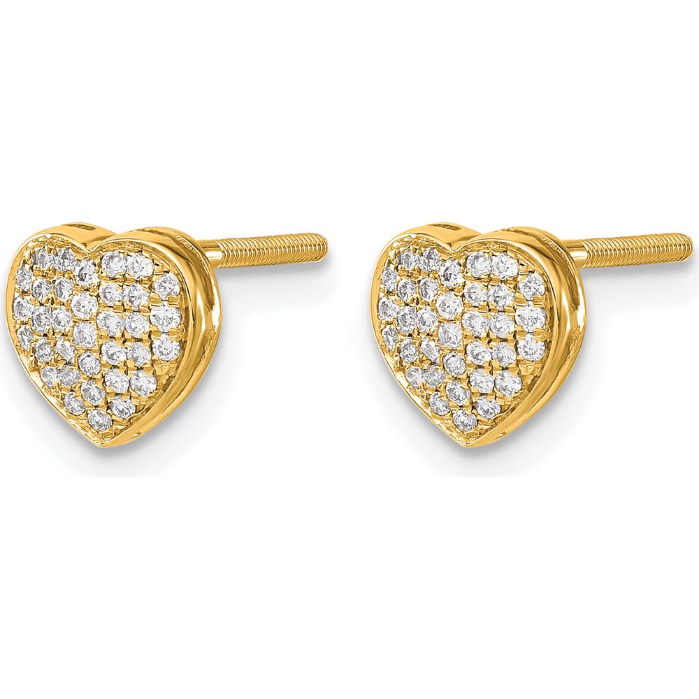 14K Yellow Gold Diamond Heart Screw Back Earrings - 0.136 Carat Total Diamond Weight by Monteluci Fine Jewelry