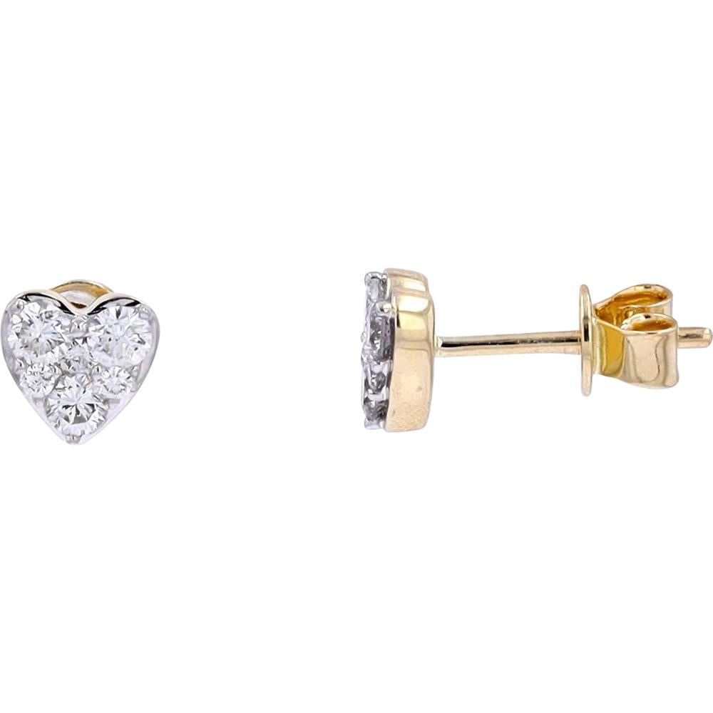 14K Yellow Gold Diamond Heart Stud Earrings - 0.50 Carat Total Diamond Weight