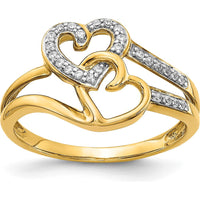 14K Yellow Gold Diamond Hearts Ring with Pave-Set Round Diamonds - 0.104 Carat Total Diamond Weight by 0
