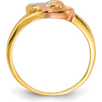 14K Yellow Gold Diamond Hearts Ring with Pave-Set Round Diamonds - 0.104 Carat Total Diamond Weight by 0