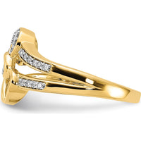 14K Yellow Gold Diamond Hearts Ring with Pave-Set Round Diamonds - 0.104 Carat Total Diamond Weight by 0