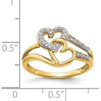 14K Yellow Gold Diamond Hearts Ring with Pave-Set Round Diamonds - 0.104 Carat Total Diamond Weight by 0