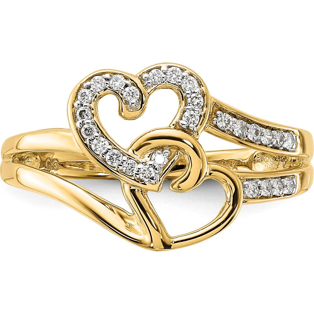 14K Yellow Gold Diamond Hearts Ring with Pave-Set Round Diamonds - 0.104 Carat Total Diamond Weight by 0