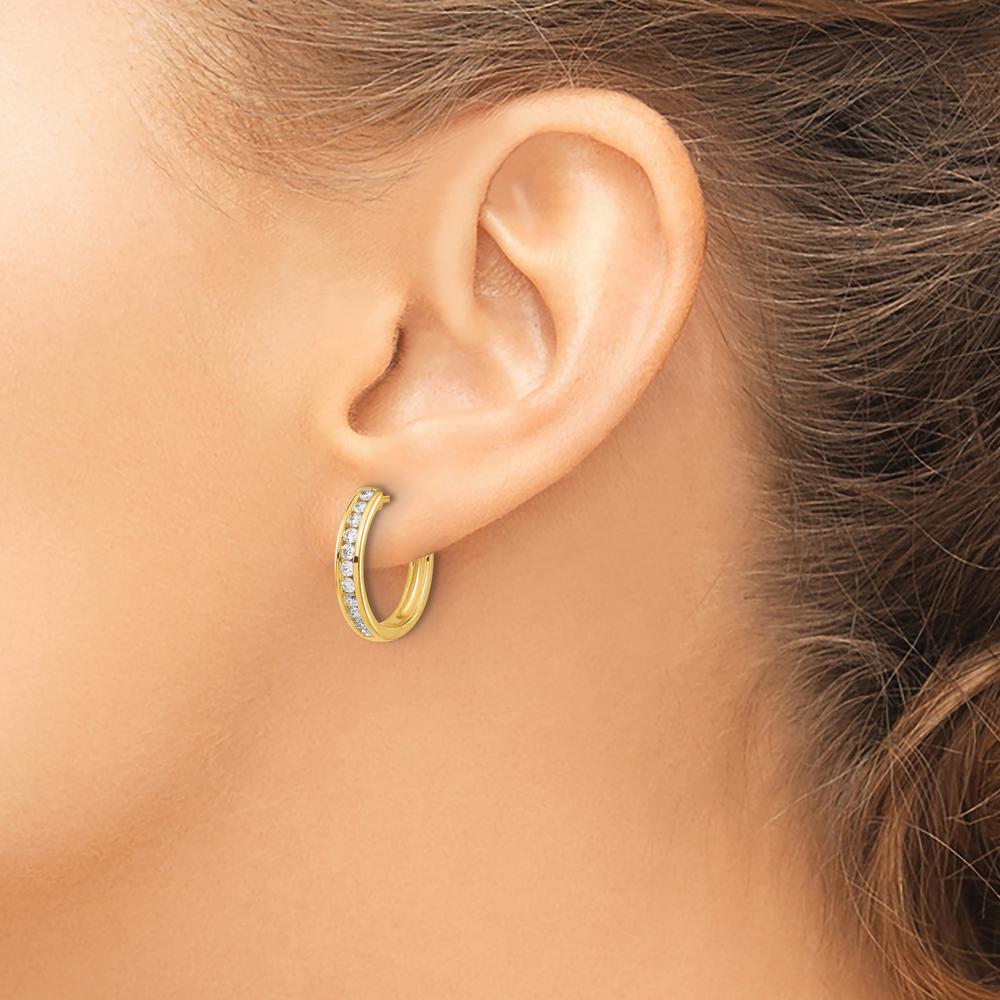 14K Yellow Gold Diamond Hinged Hoop Earrings - 0.0225 Carat Total Diamond Weight by Monteluci Fine Jewelry