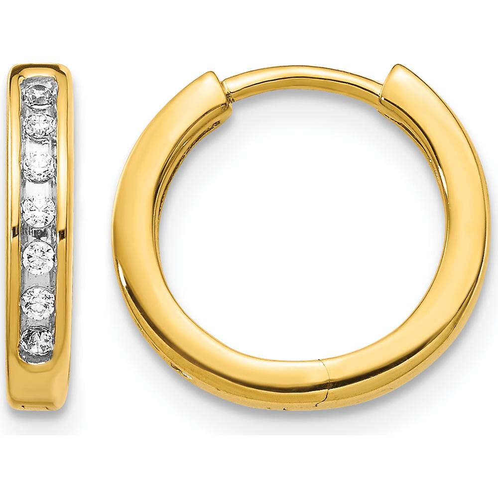 14K Yellow Gold Diamond Hinged Hoop Earrings - 0.024 Carat Total Diamond Weight by Monteluci Fine Jewelry