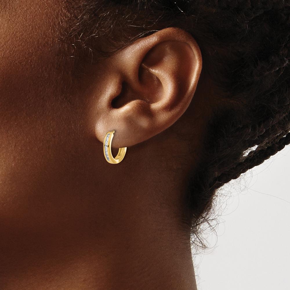 14K Yellow Gold Diamond Hinged Hoop Earrings - 0.024 Carat Total Diamond Weight by Monteluci Fine Jewelry