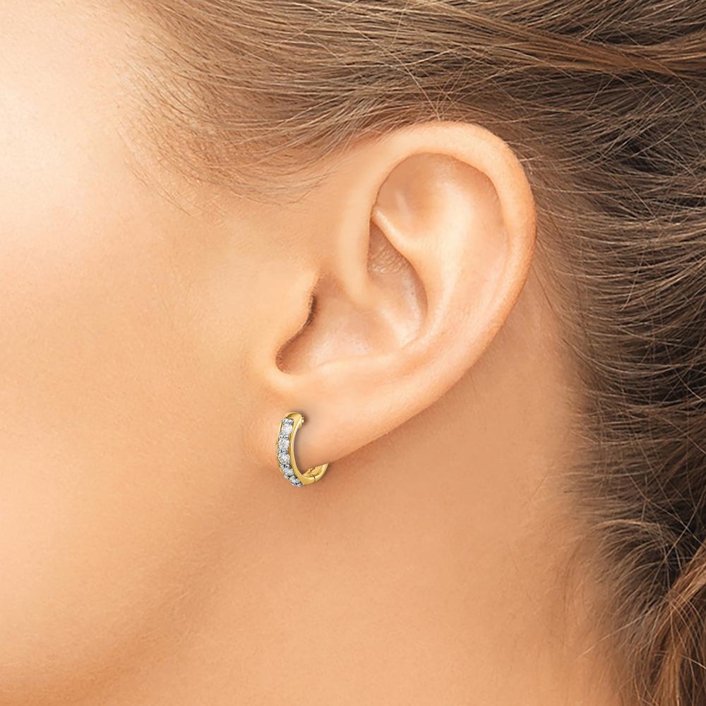 14K Yellow Gold Diamond Hinged Hoop Earrings - 0.035 Carat Total Diamond Weight by Monteluci Fine Jewelry