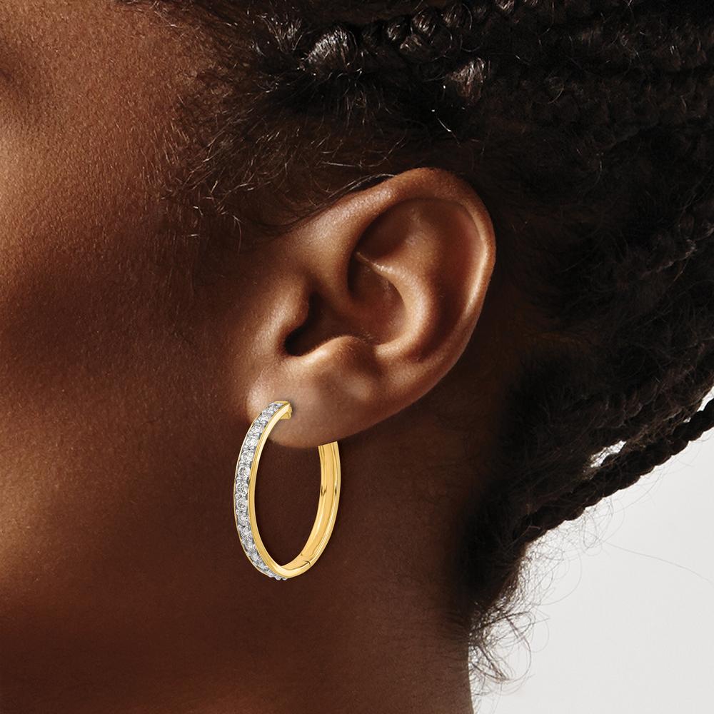 14K Yellow Gold Diamond Hinged Hoop Earrings - 0.05 Carat Total Diamond Weight by Monteluci Fine Jewelry