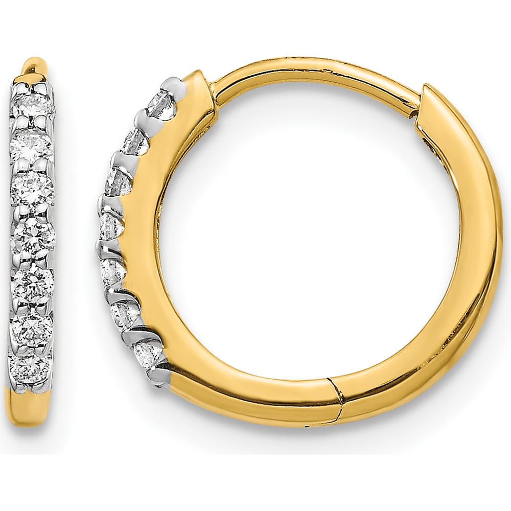 14K Yellow Gold Diamond Hinged Hoop Earrings with 14 Round Diamonds - 0.14 Carat Total Diamond Weight by Monteluci Fine Jewelry