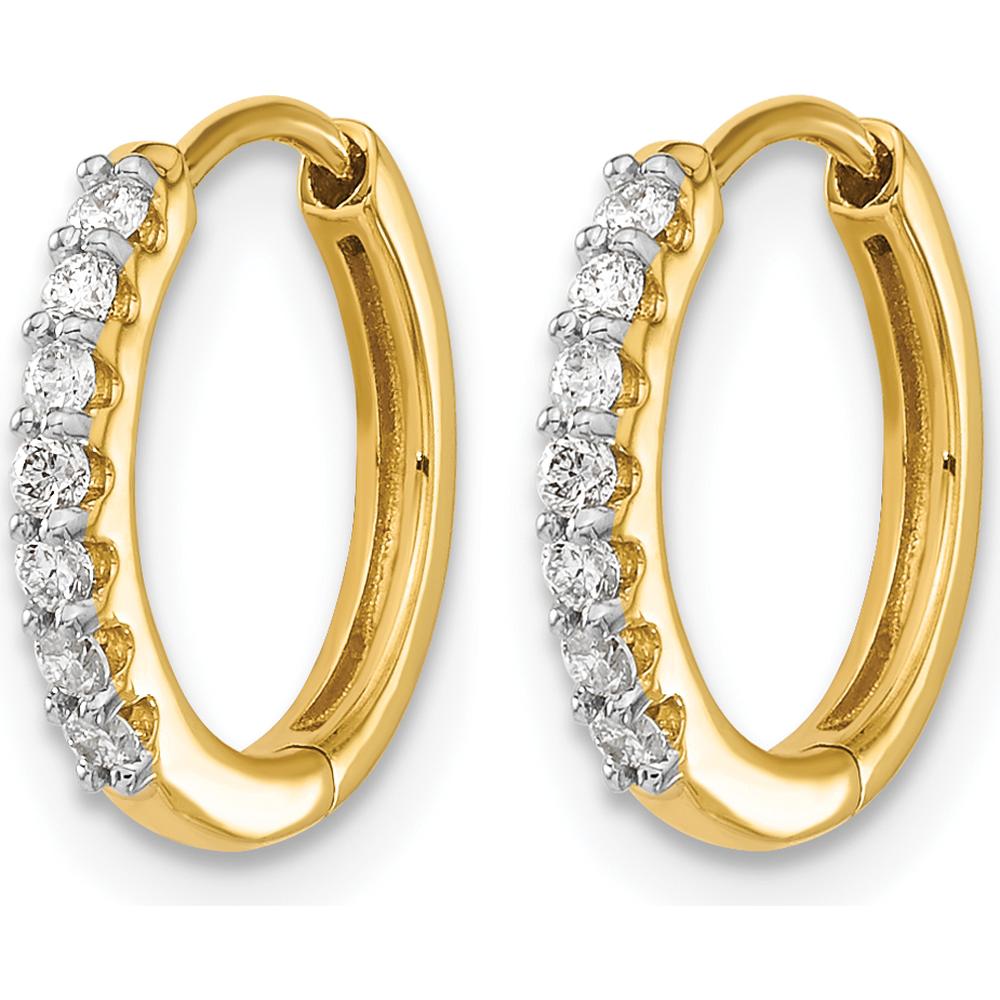 14K Yellow Gold Diamond Hinged Hoop Earrings with 14 Round Diamonds - 0.14 Carat Total Diamond Weight by Monteluci Fine Jewelry