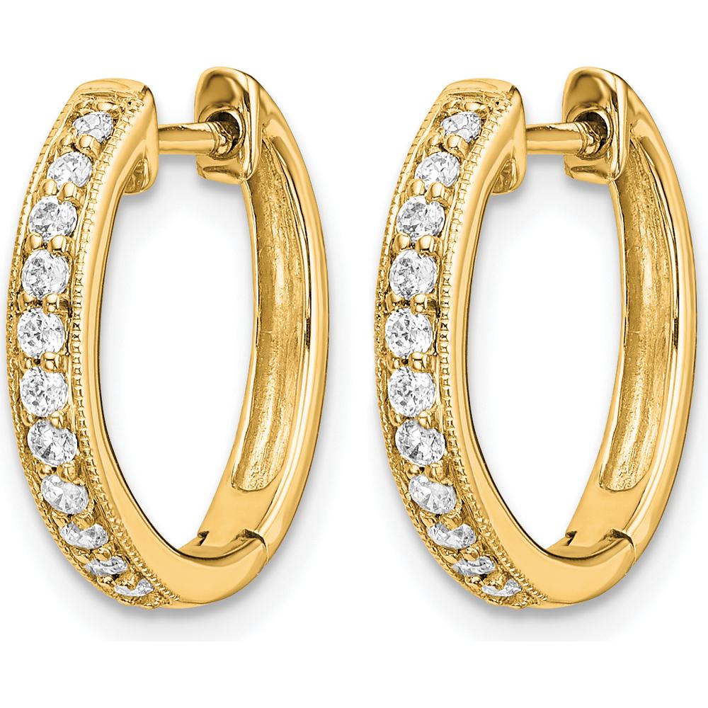 14K Yellow Gold Diamond Hinged Hoop Earrings with 20 Round Diamonds - 0.12 Carat Total Diamond Weight by Oro Pregiato