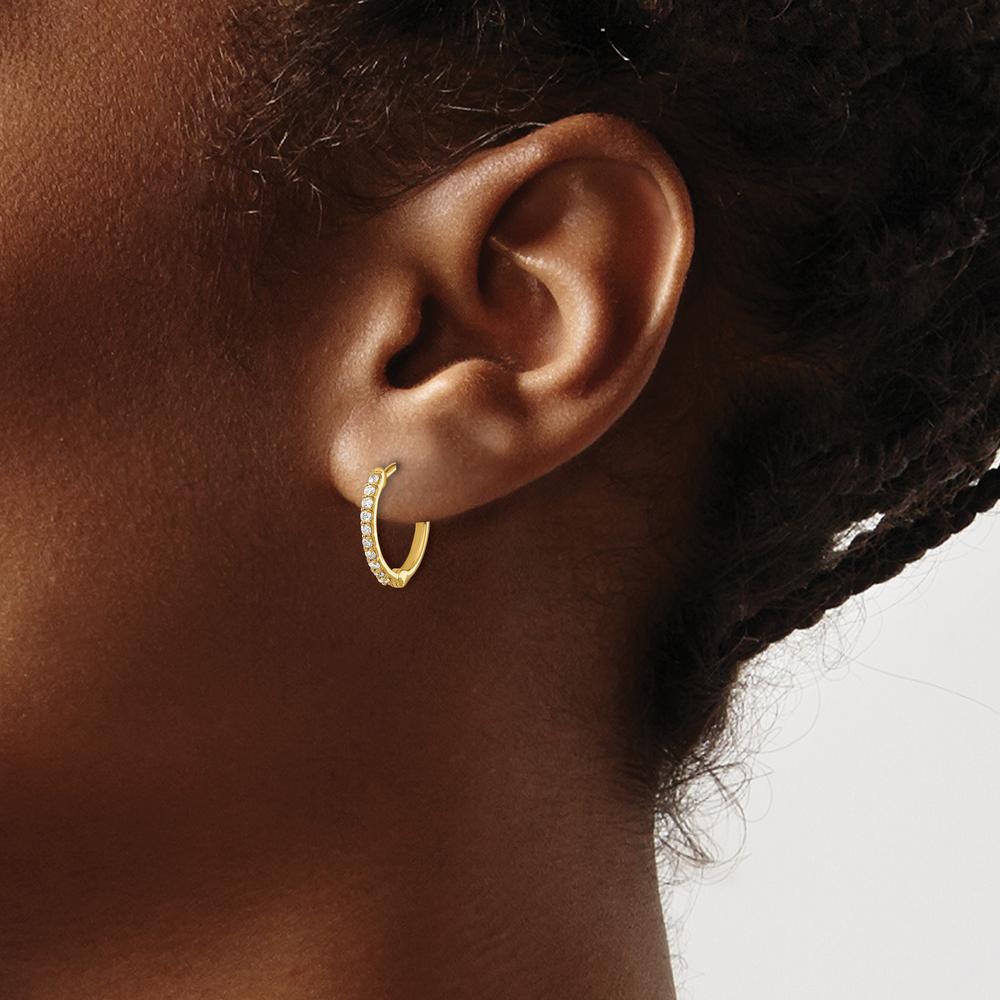 14K Yellow Gold Diamond Hinged Hoop Earrings with 20 Round Diamonds - 0.2 Carat Total Diamond Weight by Monteluci Fine Jewelry