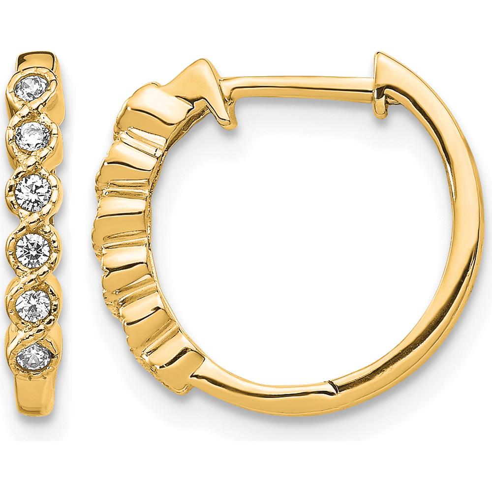 14K Yellow Gold Diamond Hinged Hoop Earrings with Round Diamonds - 0.12 Carat Total Diamond Weight by Oro Pregiato