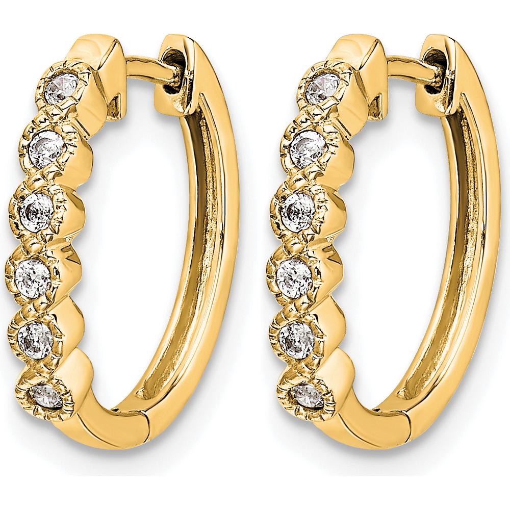 14K Yellow Gold Diamond Hinged Hoop Earrings with Round Diamonds - 0.12 Carat Total Diamond Weight by Oro Pregiato