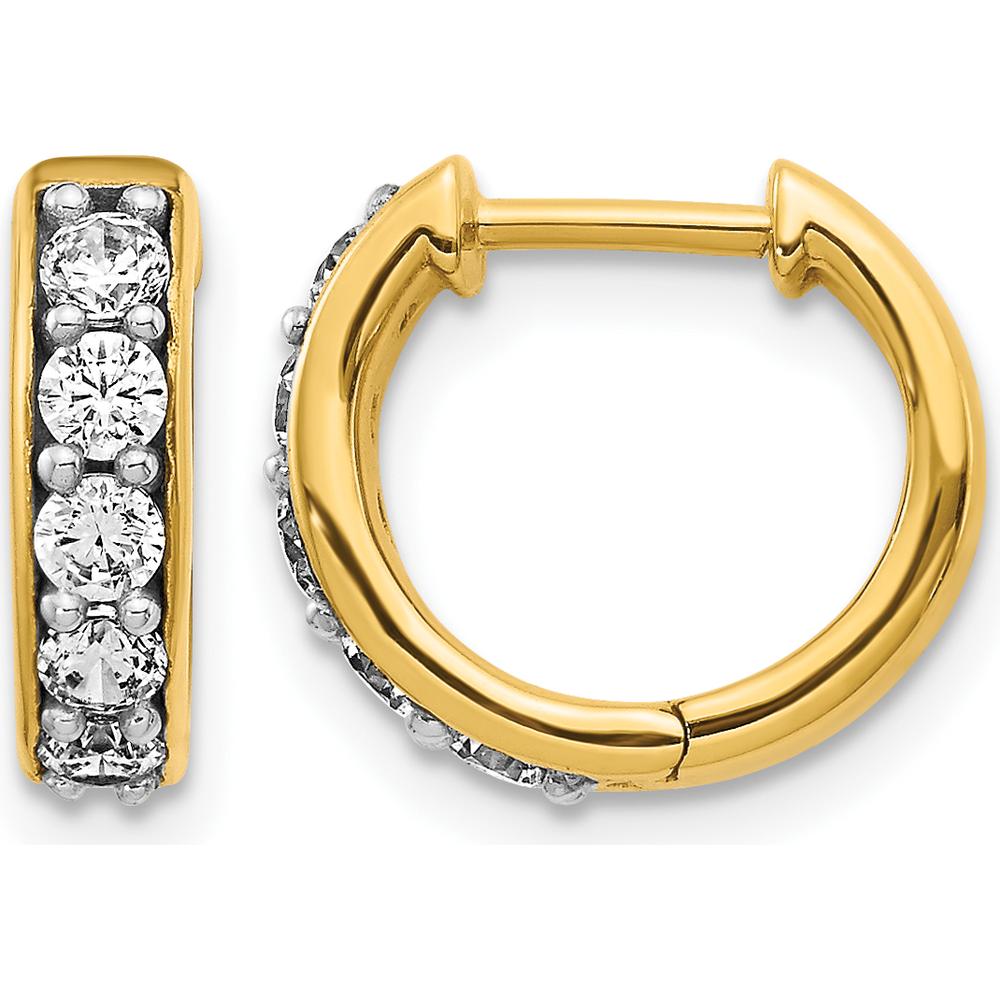 14K Yellow Gold Diamond Hinged Hoop Earrings with Round Natural Diamonds - 0.05 Carat Total Diamond Weight by Monteluci Fine Jewelry