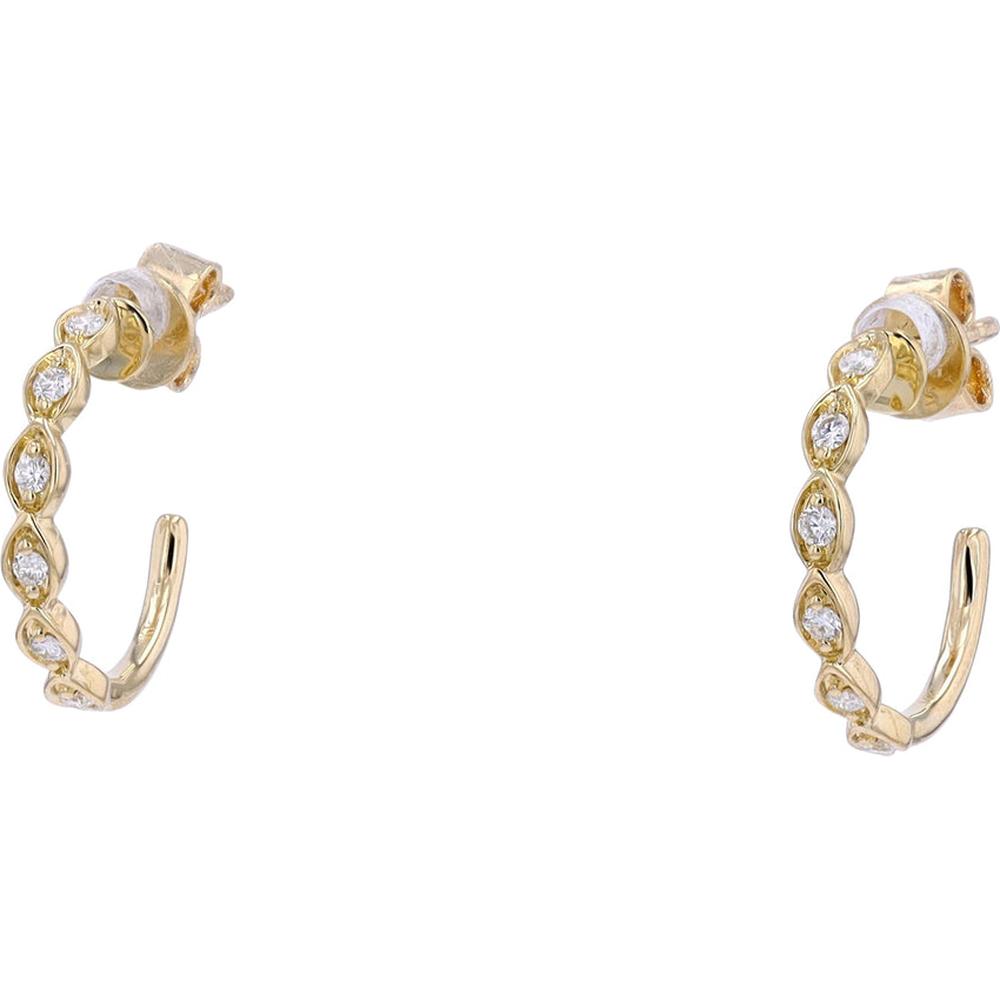 14K Yellow Gold Diamond Hoop Earrings - 0.14 Carats Total Diamond Weight