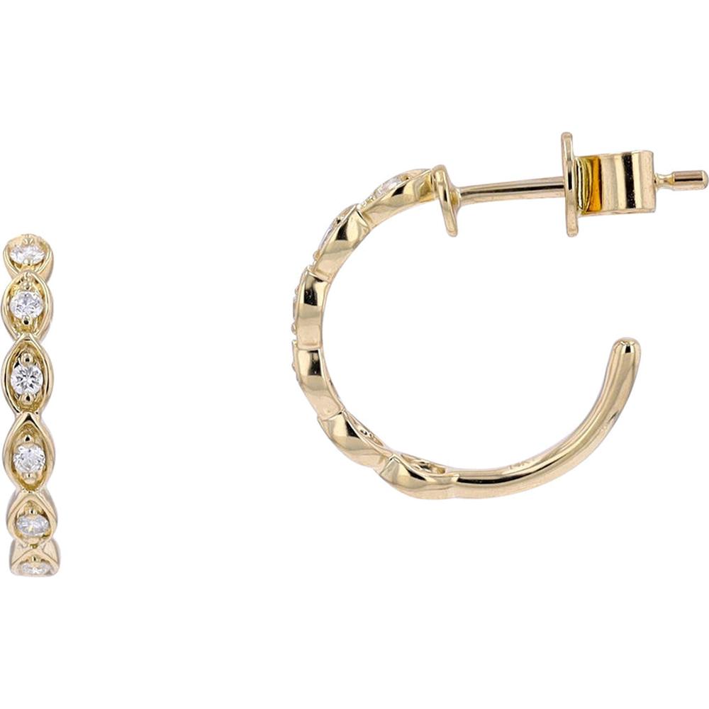 14K Yellow Gold Diamond Hoop Earrings - 0.14 Carats Total Diamond Weight