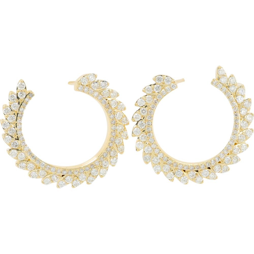 14K Yellow Gold Diamond Hoop Earrings - 1.00 Carat Total Diamond Weight