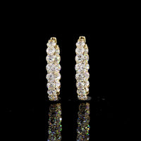 14K Yellow Gold Diamond Hoop Earrings - 6.33 Carat Total Weight Round Brilliant Cut Lab Diamonds, E-F Color VS1 Clarity, Prong Set - Covaloro Fine Jewelry