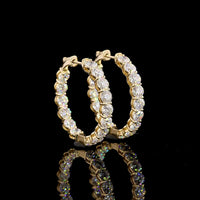 14K Yellow Gold Diamond Hoop Earrings - 6.33 Carat Total Weight Round Brilliant Cut Lab Diamonds, E-F Color VS1 Clarity, Prong Set - Covaloro Fine Jewelry