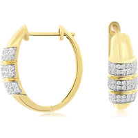 14K Yellow Gold Diamond Hoop Earrings with 0.50 Carats Total Diamond Weight